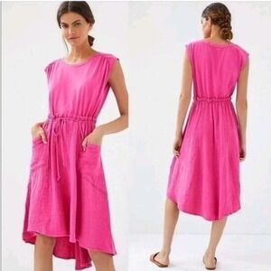 Anthropologie Daily Practice Hot Pink Hi Low Hem Cotton Dress Sleeveless XS NWT